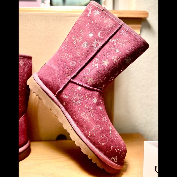 NIB-Ugg Grape Zodiac Short Suede Sheepskin Boots - Picture 5 of 16